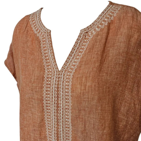 House Of Harlow 1960 Womens 100% Linen Embroidered V-Neck Shirt Size Small - Picture 4 of 6